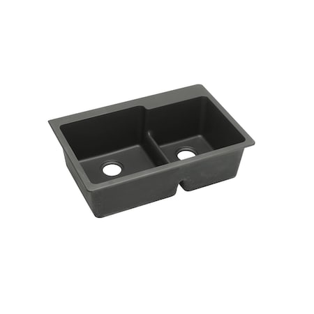 Elkay Quartz Classic 33 X 22 X 9-1/2 Offset 60/40 Double Bowl Top Mount Sink With Aqua Divide Black ELGLBO3322BK0